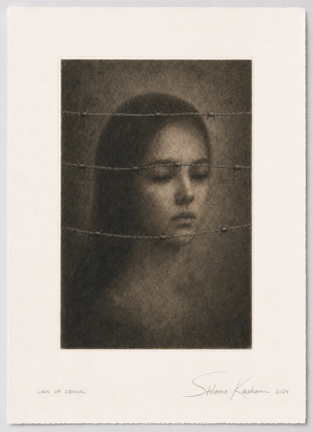 Signed 2024 Law of denial print mock, photopolymer gravure by Shlomo Kashani for the limited artist's edition of his October 7 book