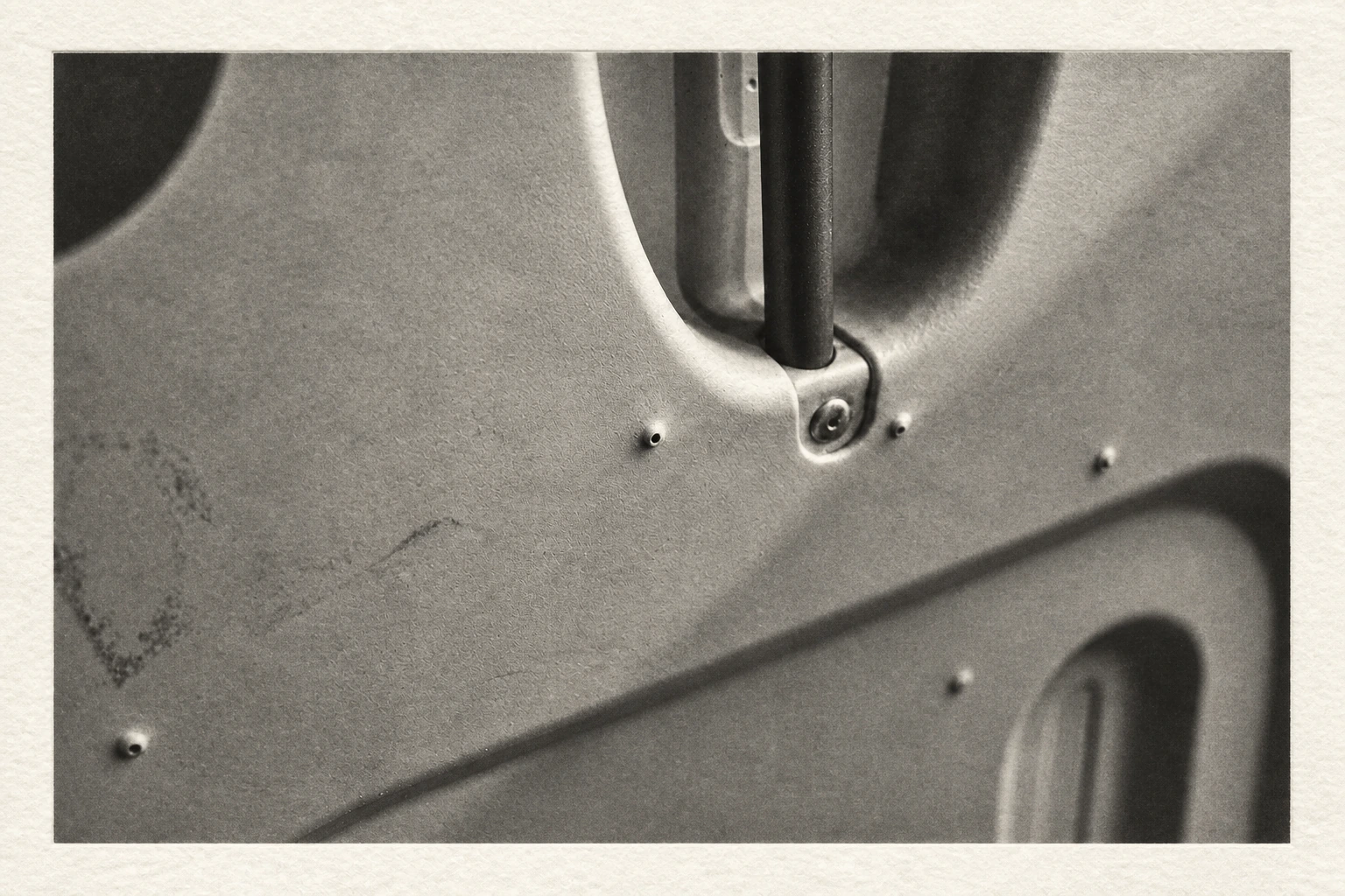 Ground Zero II, photogravure · Shlomo Kashani · October 7 book Bullet holes in the restrooms where civilians were killed while sheltering inside. Ground Zero II, photogravure by Shlomo Kashani from Traces of October, the companion art book to his October 7 book.